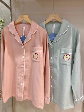 松植屋秋冬女款纯色加厚磨毛绒布长袖睡衣套装100%全棉绒布家居服