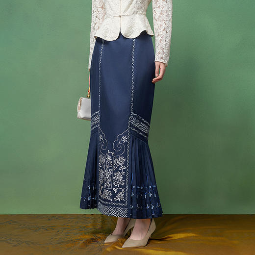 【林栖设计小店】（现货）蓝印花马面裙丝棉2026早春新款鱼尾半身裙女1961073 商品图0