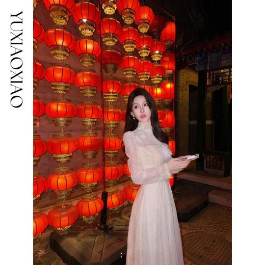 余潇潇【天使月光】法式浪漫蕾丝拼接薄纱花边立领仙气连衣裙&上衣 商品图4