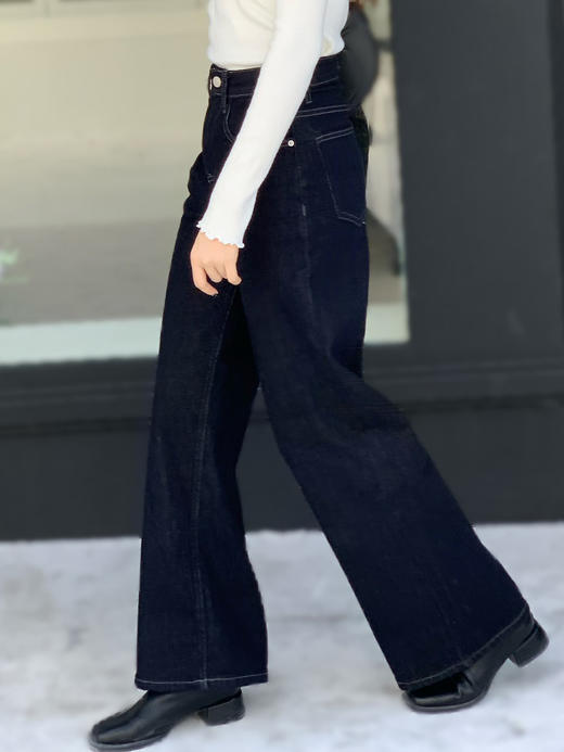 【百图lulu定制】【预售10天发】【王牌牛仔裤】新疆长绒棉 高腰收腹 显腿长显腿直 外层磨毛 厚实牛仔直筒裤 商品图5