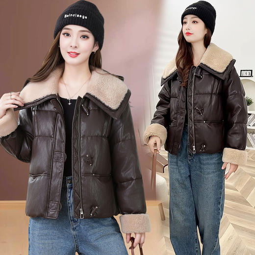 QYM BL872时尚皮衣羽绒服宽松显瘦休闲风外套 商品图3