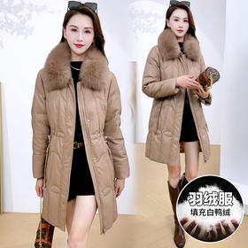 QYM 4B18毛领皮羽绒服免洗PU皮洋气外套