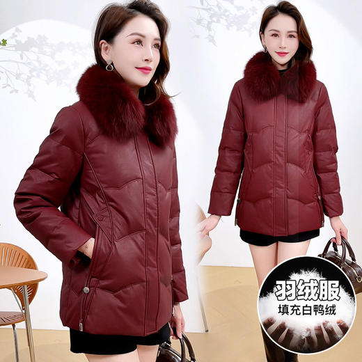 QYM 4B13洋气妈妈冬装短款羽绒服气质皮衣外套 商品图0