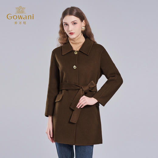 乔万尼冬新品干练系带H型绵羊毛短款大衣ET4A846 商品图1