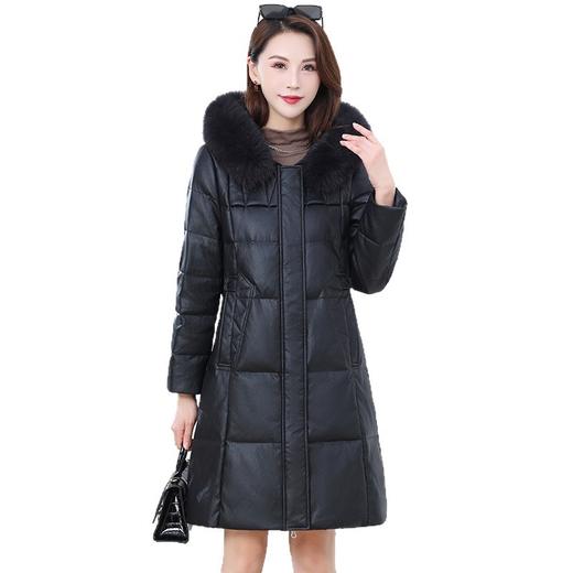 QYM 4B17大毛领连帽羽绒服加厚保暖pu皮妈妈装白鸭绒外套 商品图4