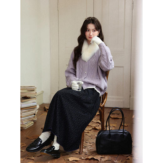 鹿向南「冬日恋曲」法式灰紫色毛衣开衫女秋冬新款慵懒感宽松上衣 商品图4