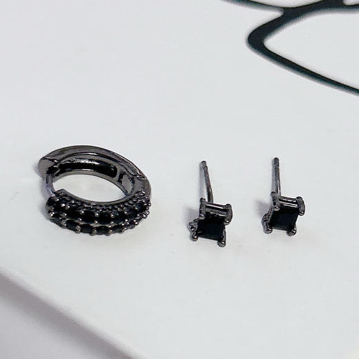 日常简约黑钻小众设计组合耳饰-纪念日百货门店同款167596256 商品图3