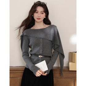 鹿向南「素色藏诗」灰色长袖百搭毛针织衫女秋冬款设计感时尚上衣