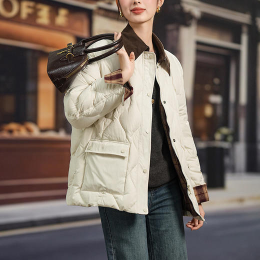 「高货kbnq」全新升级【铂金会员735/天猫999/差价264】(70642)洛诗琳灯芯绒菱格90白鸭绒羽绒服2025冬季保暖外套女 商品图2
