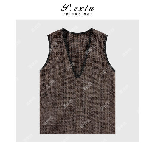PanYiXiu/潘依绣羊毛复古精致小香风格纹编织V领无袖马甲M9095 商品图1