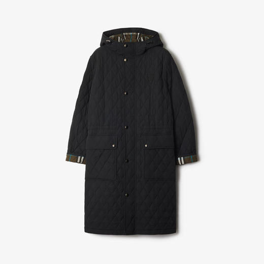 【一】BURBERRY 巴宝莉 女士绗缝尼龙连帽风雪大衣棉服 黑色 8096919 C1307 商品图0