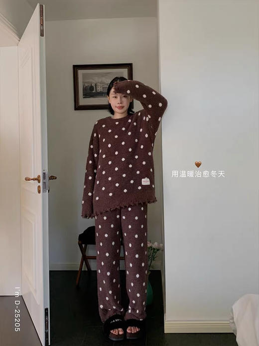 云朵暖宝宝~韩系条纹波半边绒加绒加厚家居服套装 破洞感设计睡衣软绵绵可外穿 商品图3