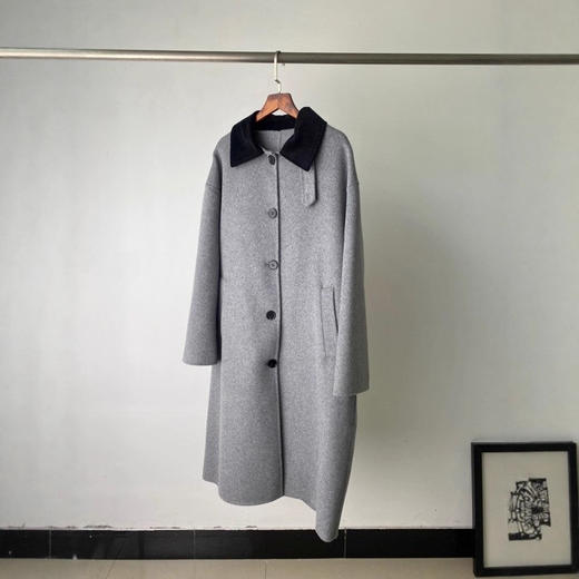 小禾长款呢外套！2025年秋冬新款女黑领花双面休闲毛呢大衣！ 商品图1