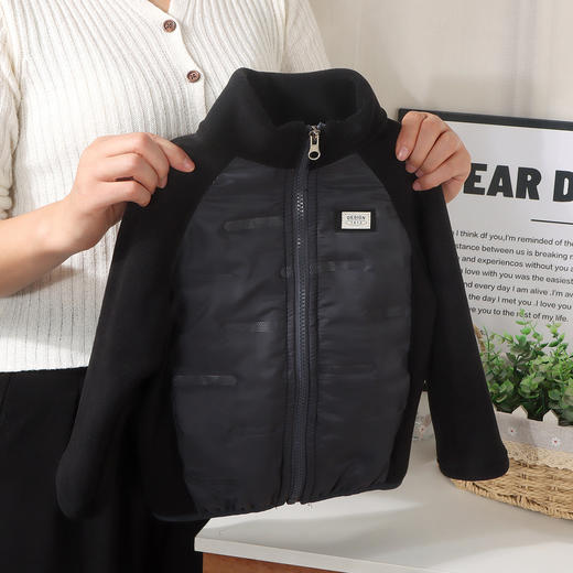 毛毛外套女童泡芙绒秋冬拉链上衣拼色内搭保暖棉衣校服神器 商品图2
