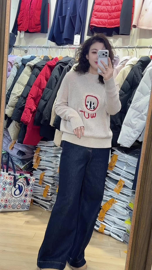 水淼2025冬新款百搭时尚休闲圆领提花柔软毛衣1358 商品图4