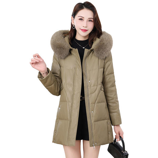 QYM 4B12羽绒服狐狸毛领连帽时尚白鸭绒中长款外套 商品图4