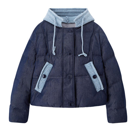 HR YJLY8686撞色拼接毛线连帽羽绒服 商品图4