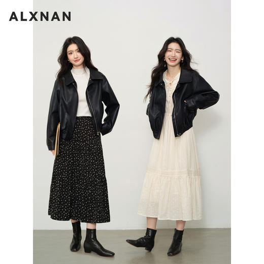 鹿向南「都市主角」短款黑色皮衣外套女秋季新款独特显瘦翻领夹克 商品图4