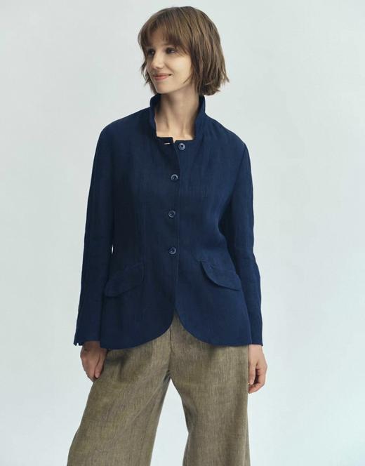 Jai  绀青蓝/沙色日本亚麻曼德勒西装夹克 商品图1