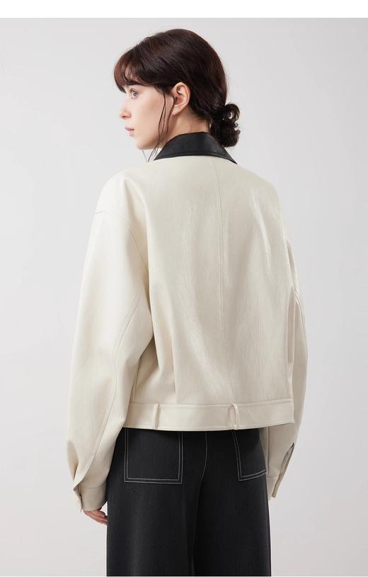 贝壳三 法式撞色翻领短款夹克外套短款巴恩风工装皮衣女C110802 商品图9