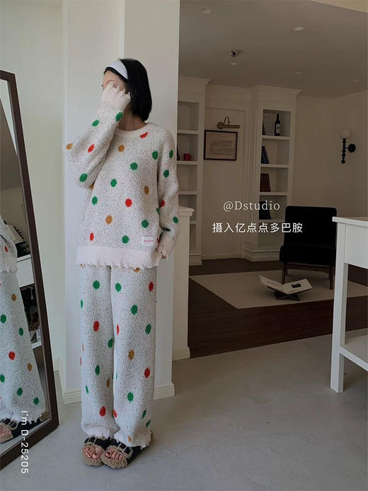 云朵暖宝宝~韩系条纹波半边绒加绒加厚家居服套装 破洞感设计睡衣软绵绵可外穿 商品图2