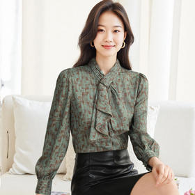 KQL B43N1991上衣飘带法式衬衫修身显瘦雪纺衫