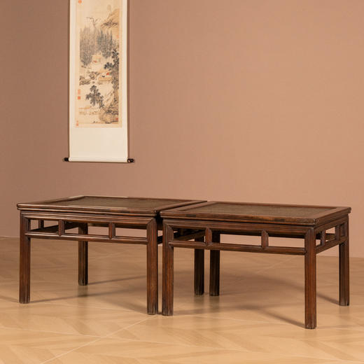 清早期	黄花梨瓜棱腿直枨矮栳大禅凳（一对） 商品图1