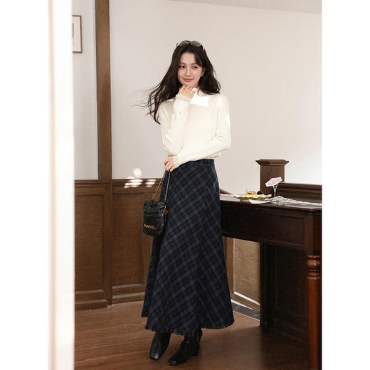 鹿向南「月光手书」杏色半高领针织衫女早秋宽松正肩打底长袖上衣 商品图2