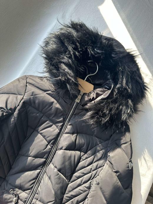 贝壳三 秋冬加厚连帽中长款羽绒服修身收腰毛领连帽外套C110807 商品图1