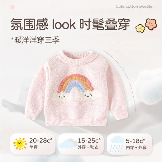 遇见彩虹软糯亲肤婴儿毛衣A类半边绒女童毛衣加厚款柔软宝宝毛衣 商品图2