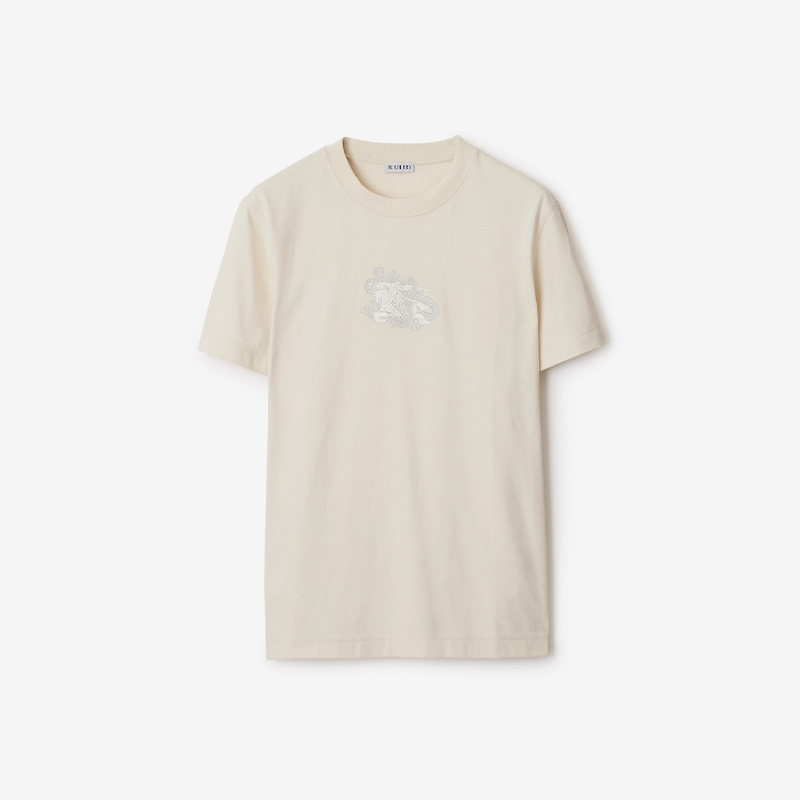 【一】BURBERRY 巴宝莉 男士佩斯利马术骑士徽标刺绣棉质圆领短袖T恤 米色 8097879 C1409