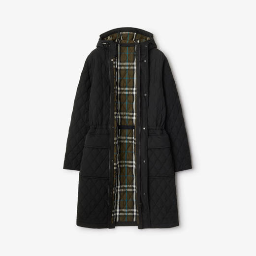 【一】BURBERRY 巴宝莉 女士绗缝尼龙连帽风雪大衣棉服 黑色 8096919 C1307 商品图1