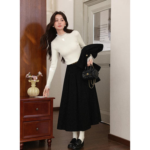 鹿向南「云游四海」杏色半高领针织衫女早秋修身正肩内搭长袖上衣 商品图3