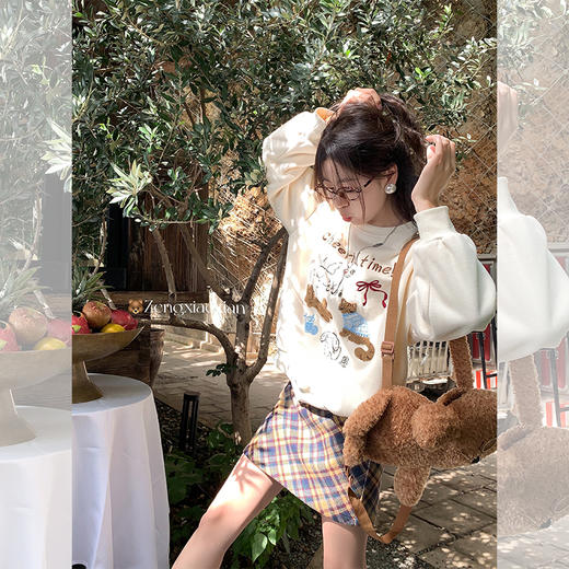 <曾小咸推荐> 韩系刺绣无帽圆领卫衣女秋冬宽松慵懒风长袖上衣加绒加厚 商品图2