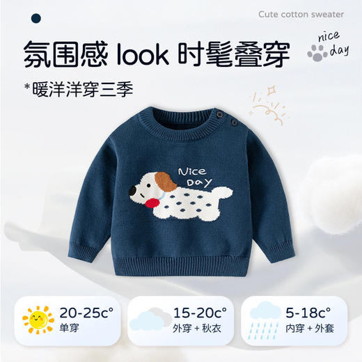 可爱小狗简约针织男童毛衣纯棉婴儿毛衣A类秋冬保暖潮范儿童上衣 商品图2