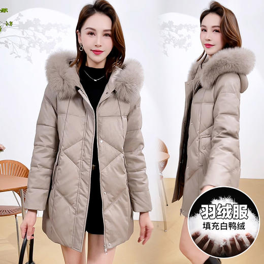 QYM 4B16加厚保暖PU皮棉服中长款时尚洋气大毛领皮棉衣外套 商品图3