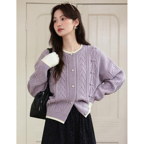 鹿向南「冬日恋曲」法式灰紫色毛衣开衫女秋冬新款慵懒感宽松上衣