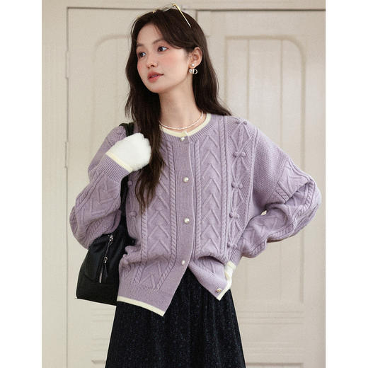 鹿向南「冬日恋曲」法式灰紫色毛衣开衫女秋冬新款慵懒感宽松上衣 商品图0