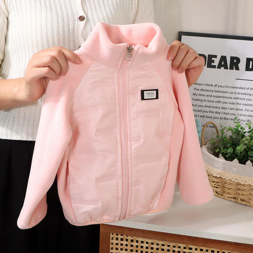 毛毛外套女童泡芙绒秋冬拉链上衣拼色内搭保暖棉衣校服神器 商品图1