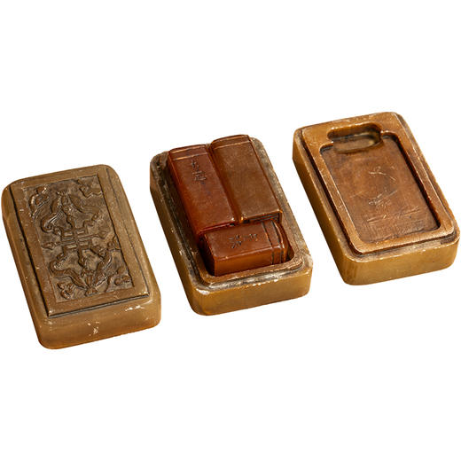 清	寿山石印章及砚（蝠寿纹双层盖盒） 商品图5