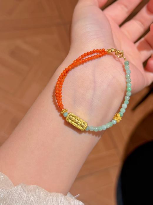 欢喜百福足金翡翠南红手链 （下单送青白玉手镯 备注圈口）CF 商品图1