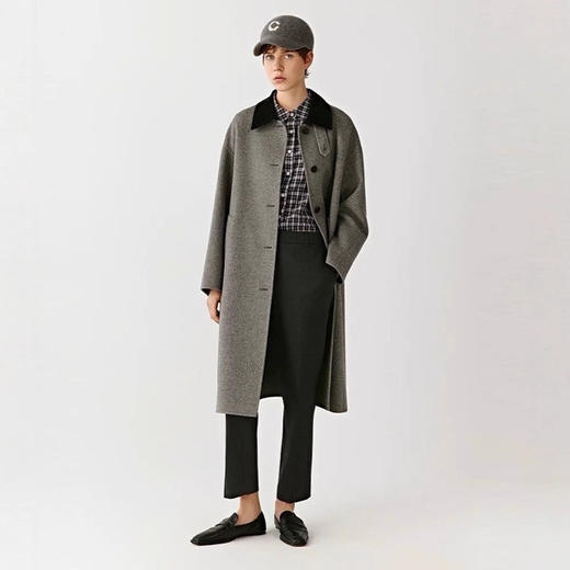 小禾长款呢外套！2025年秋冬新款女黑领花双面休闲毛呢大衣！ 商品图0