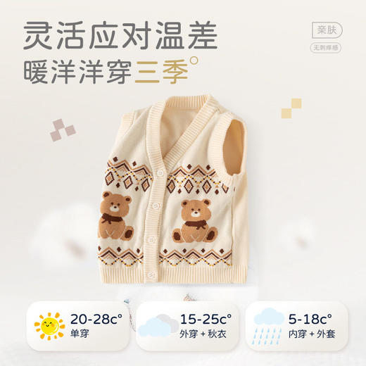 快乐小熊柔软可爱纯棉婴儿马甲A类秋冬婴儿马甲开衫针织宝宝马甲 商品图2