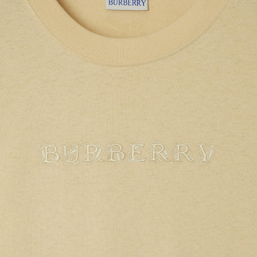 【一】BURBERRY 巴宝莉 女士佩斯利刺绣徽标棉质圆领短袖T恤 浅黄色 8097925 C1490 商品图1