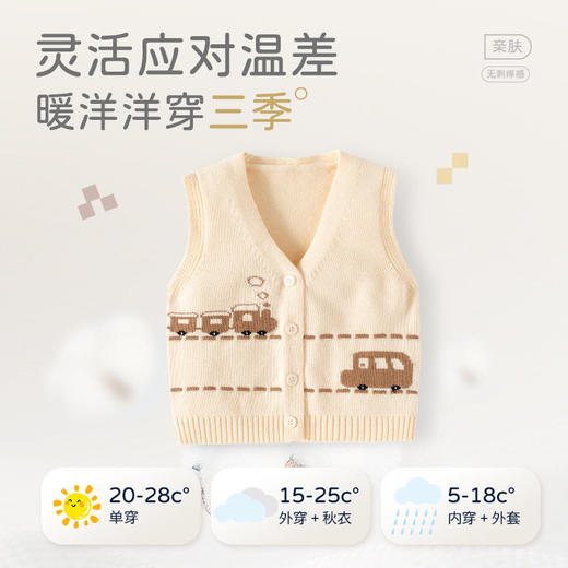 梦境列车纯棉婴儿马甲开衫秋季新款针织儿童马甲简约可爱宝宝马甲 商品图2