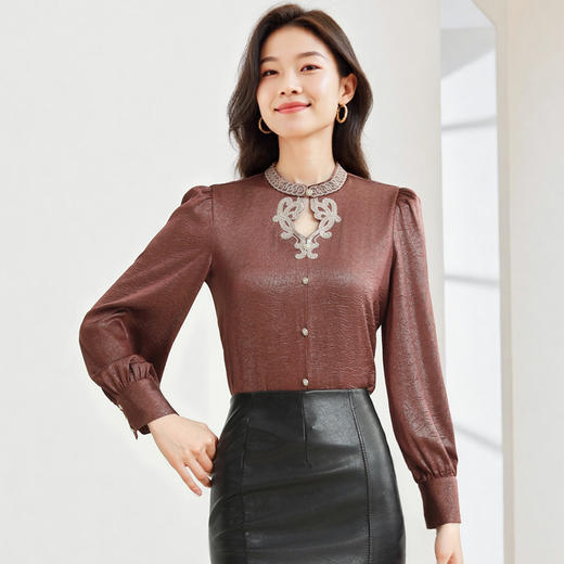 KQL B43N1989减龄洋气长袖上衣修身显瘦新中式衬衫 商品图1