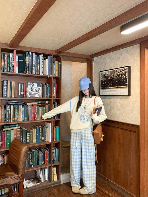 【169元任选2件】现货！杏色蓝色绣花圆领卫衣 商品图7