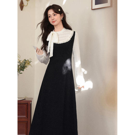 鹿向南「流光剧场」法式气质黑色连衣裙女秋新款叠穿收腰显瘦长裙 商品图0
