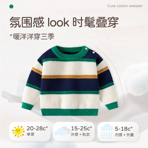 间色条纹韩版针织男童毛衣柔软A类婴儿毛衣秋冬帅气加厚儿童毛衣 商品图2