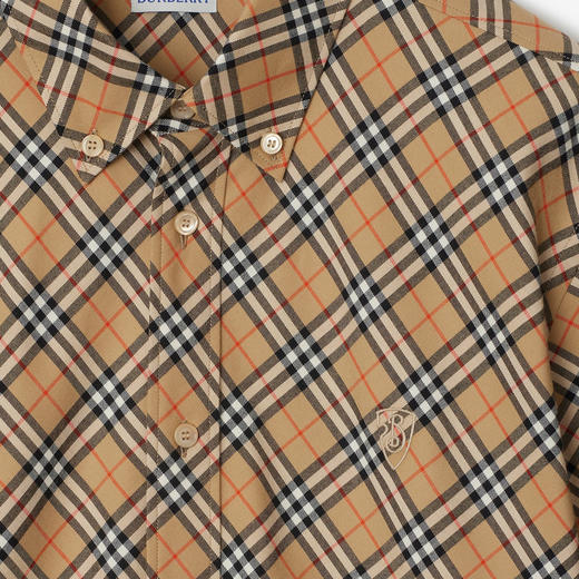 【一】BURBERRY 巴宝莉 男士B字型盾牌刺绣格纹棉质长袖衬衫 格子色 8098844 B9368 商品图1